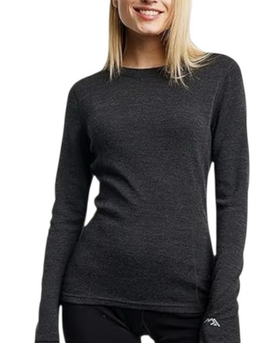 Merinotech Merino Lite Long Sleeve Crewneck Shirt - Charcoal Gray. Size L